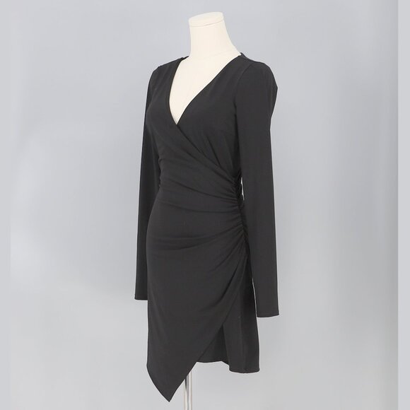 Cinq à Sept Coralie Mini Dress in Black Fitted Wrap Cinched Asymmetric V-neck Si - Picture 4 of 9